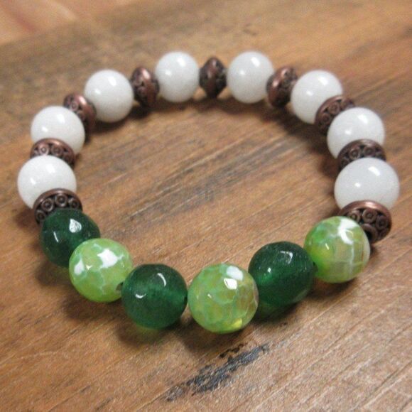 MERRISOTA JEWELRY Jade Agate Green  Aventurine Stretch Bracelet Size 6 3/4" NEW - Picture 2 of 6